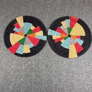 Set of 2 African Agaseke Wall Baskets Handwoven Sisal Hanging Plates Decor